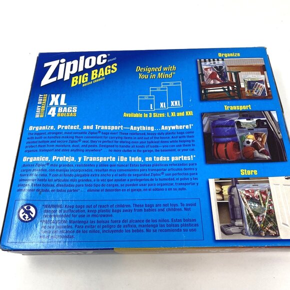 Ziploc Heavy Duty Big Bags XL 10 Gallons Zip Storage Organization 2 Bags Only - Picture 5 of 7